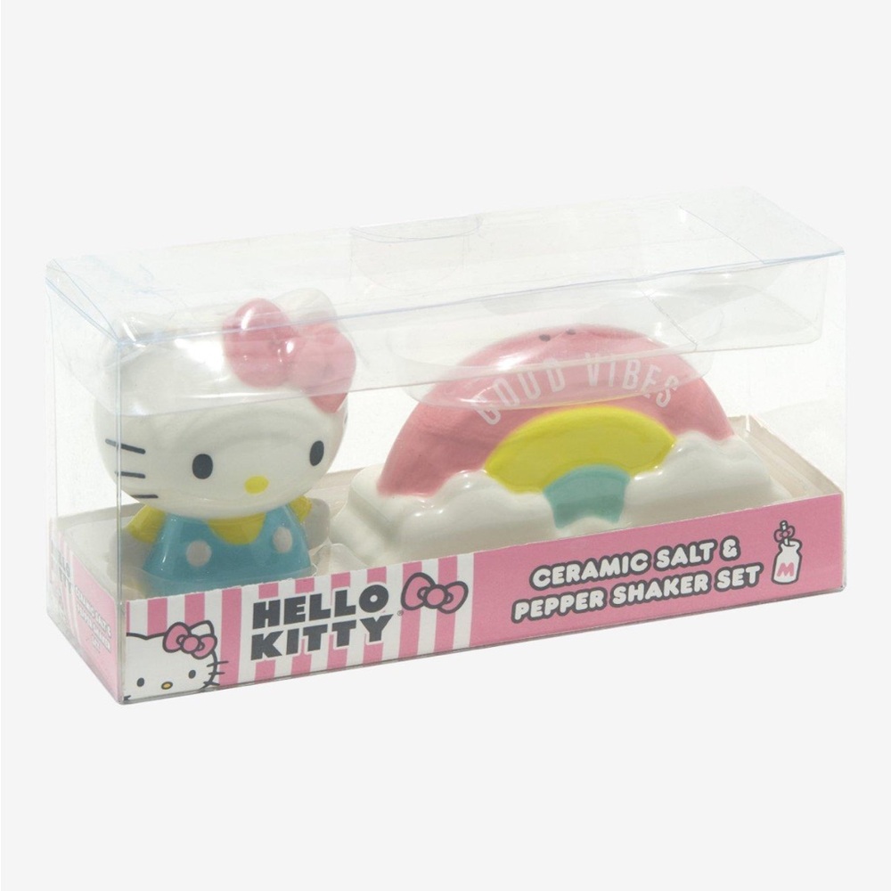 🆕 Hello Kitty GOOD VIBES Ceramic Salt & Pepper Shaker Set 🌈 Sanrio